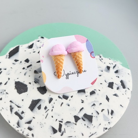 kolczyki z masy plastycznej Kolczyki sztyfty truskawkowe lody