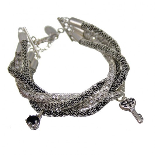 BRANSOLETKA BLACK & SILVER SHINE srebro kryształ POPLAVSKY