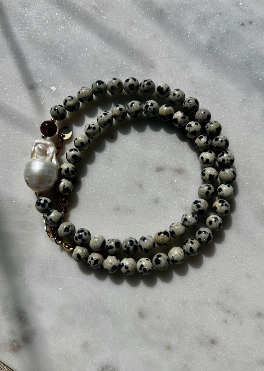 chokery Jaspis dalmatyński i perła barokowa