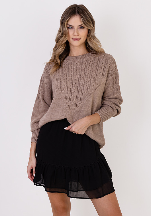 swetry damskie  Sweter w sportowym stylu - SWE322 mocca MKM