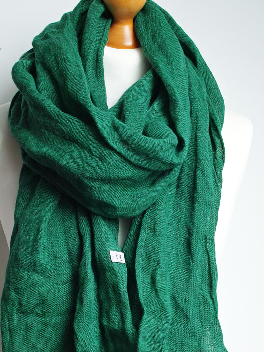szale damskie Szalik lniany damski, lniany szal na wiosnę, ZIELONY