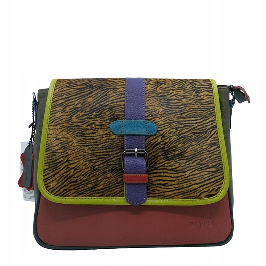 torby na ramię Torebka damska klasyczna na ramię skórzana pojemna klapka wzór OLIVKA