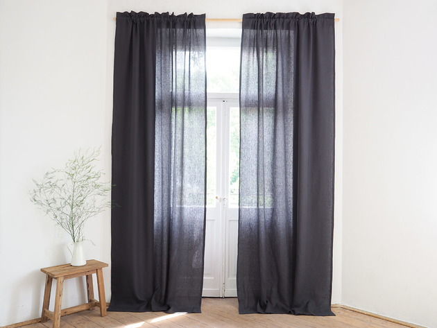 Zasłona z GRZYWKĄ  CHARCOAL so linen!