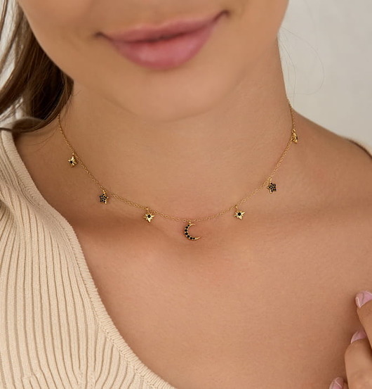 złote naszyjniki Choker czarne cyrkonie srebro 925 pozłacane