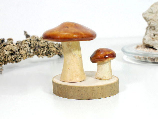 figurki i rzeźby 2 ceramiczne grzybki - ozdoba na półkę, do doniczki