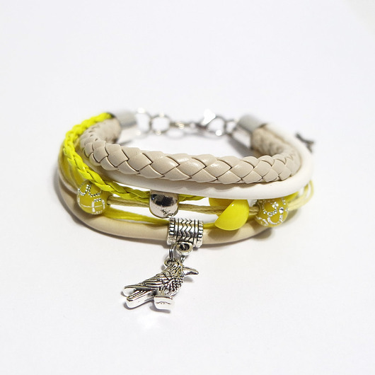 bransoletki - inne Bransoletka - Żółty ptaszek - rzemienie