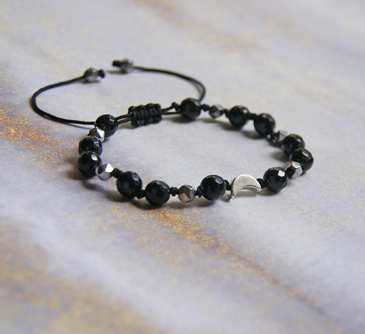 bransoletki z kamieni naturalnych OCHRONNA lunula : turmalin : silver