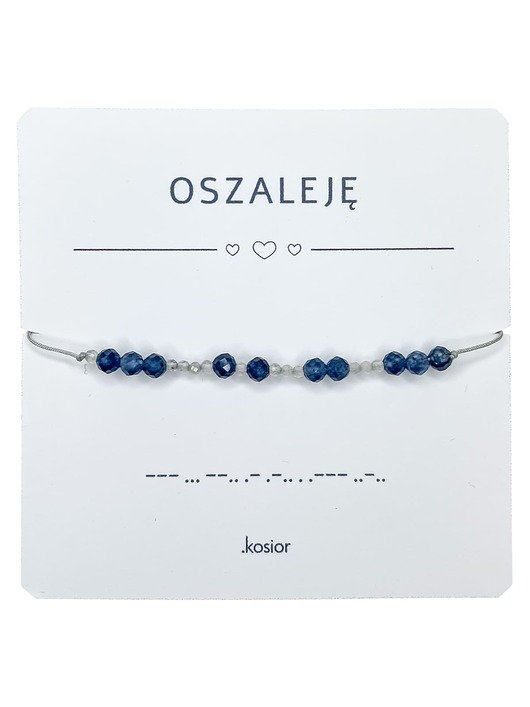 bransoletki na sznurku Bransoletka OSZALEJĘ - Jadeit indygo, Labradoryt - Morse