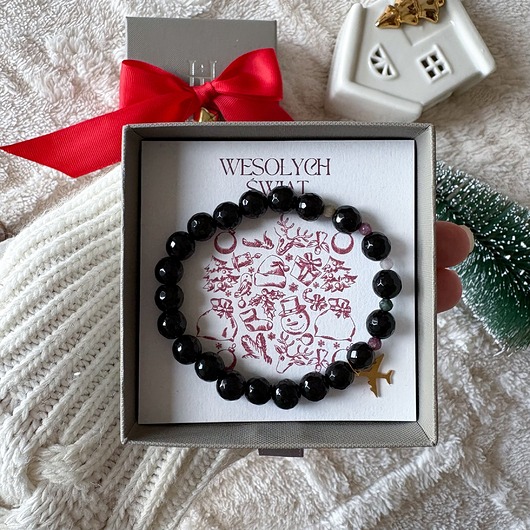 bransoletki na sznurku Świąteczna elegancka bransoletka z agatów i turmalinów