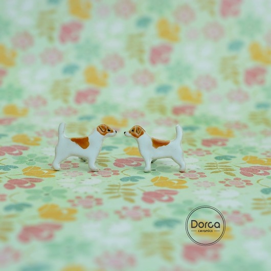 Jack russell terrier mini- ceramiczne kolczyki Dorca