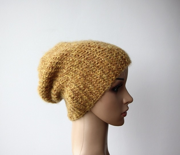 czapki damskie Miodowa długa czapka beanie nerd krasnal hipster