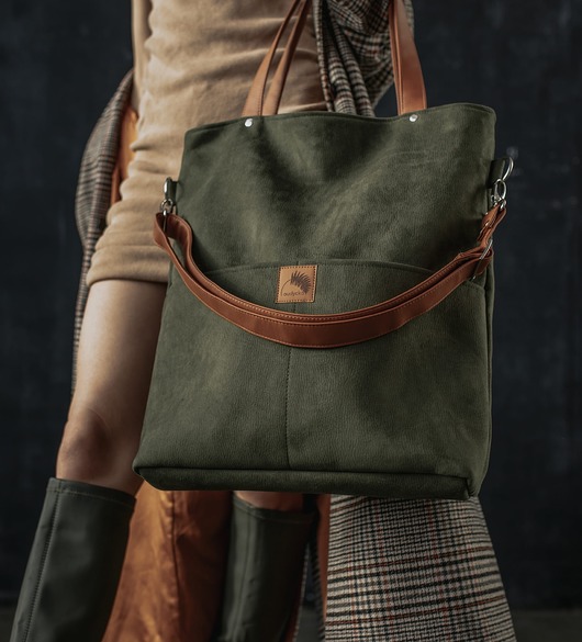 torby na ramię Wodoodporna torba khaki z brązowymi paskami