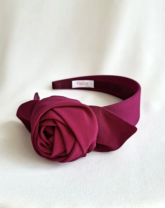 opaski do włosów Jedwabna płaska opaska do włosów Fuksja Chic Rose - szerokość 4 cm