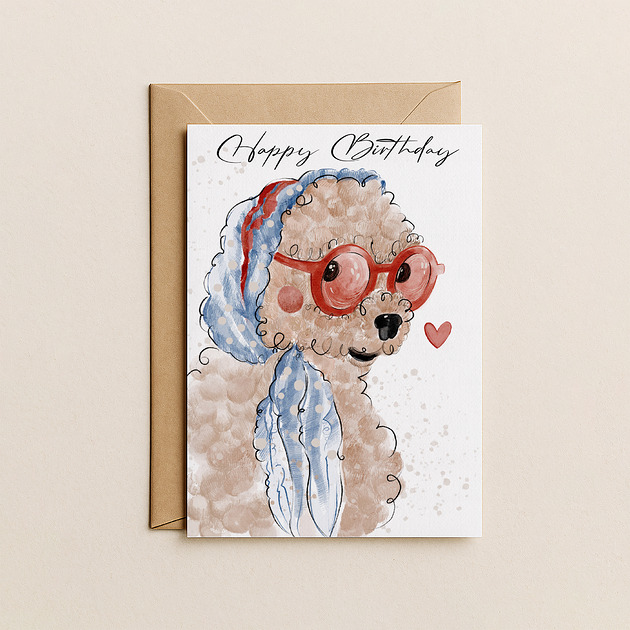 kartki okolicznościowe - wydruki Kartka urodzinowa - z pieskiem w okularach