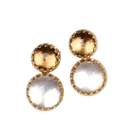 kolczyki pozłacane Złote kolczyki retro z kwarcem różowym i dymnym