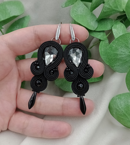 kolczyki soutache Czarne kolczyki sutasz, lekkie czarne kolczyki, soutache klipsy