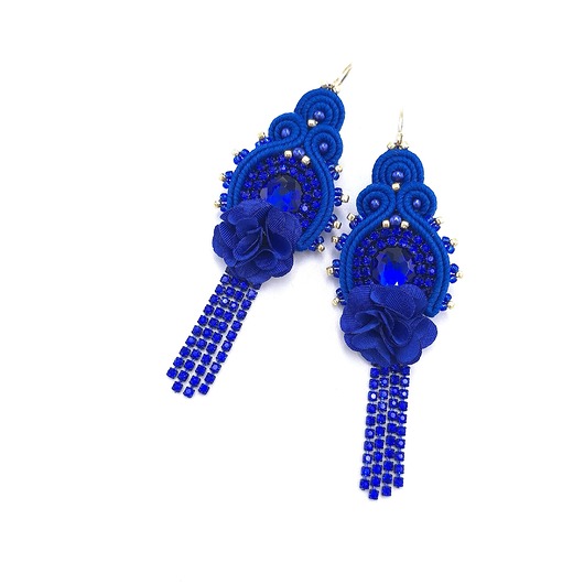 kolczyki soutache Kolczyki sutasz chabrowe wieczorowe błyszczące z cyrkoniami Joy