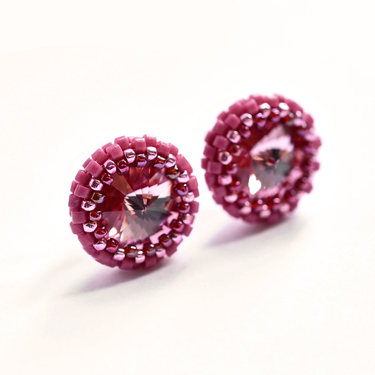 kolczyki swarovski Light Rose, kolczyki z kryształami Swarovskiego, beading