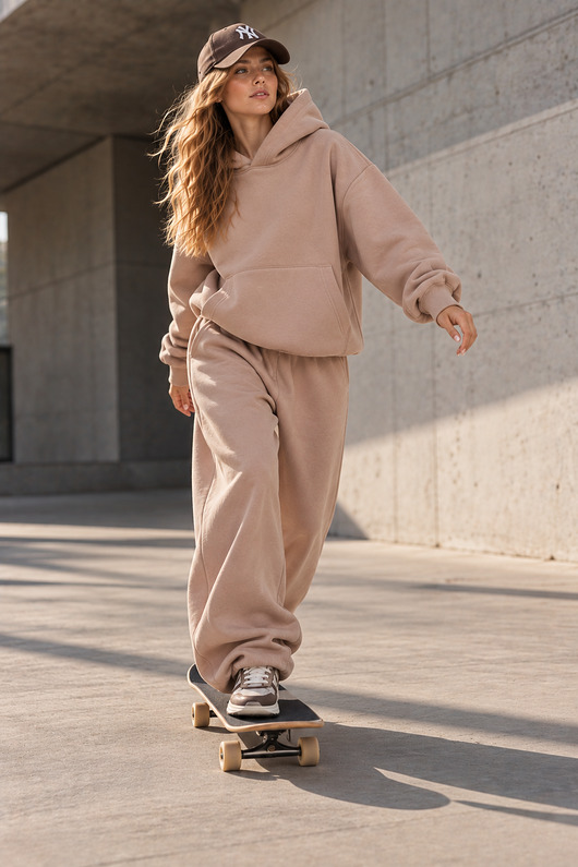 komplety damskie Zestaw - Dres Boxy&Baggy Beż