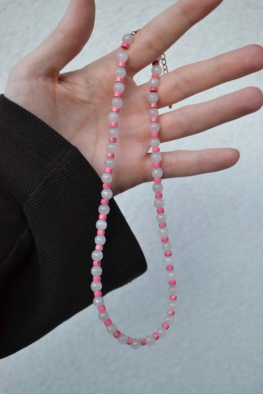chokery Choker z kryształu górskiego i różowego jaspisu