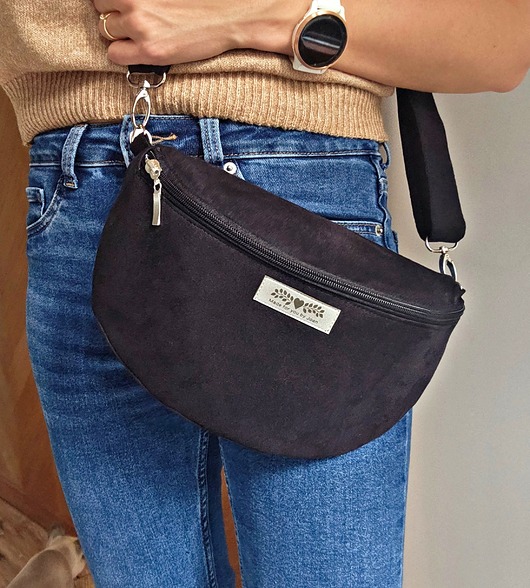 saszetka nerka Czarna nerka eko zamsz boho na ramię pojemna