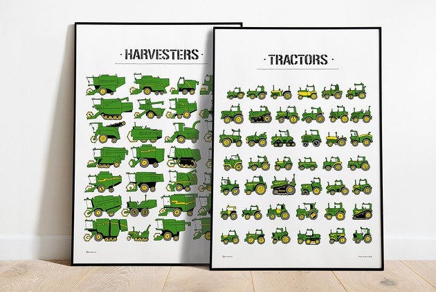 obrazy i plakaty do pokoju dziecięcego John Deere Traktory z Kombajnami! 2x50x70cm :)