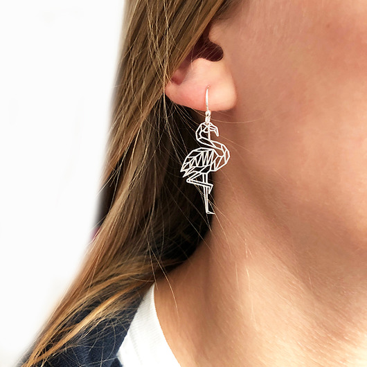 Kolczyki pozłacane flamingi, origami flamingo earrings Anemon Atelier