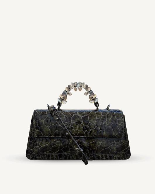 torby na ramię "Audrey Baguette" torebka z perłami słodkowodnymi, skóra na wzór krokodyla