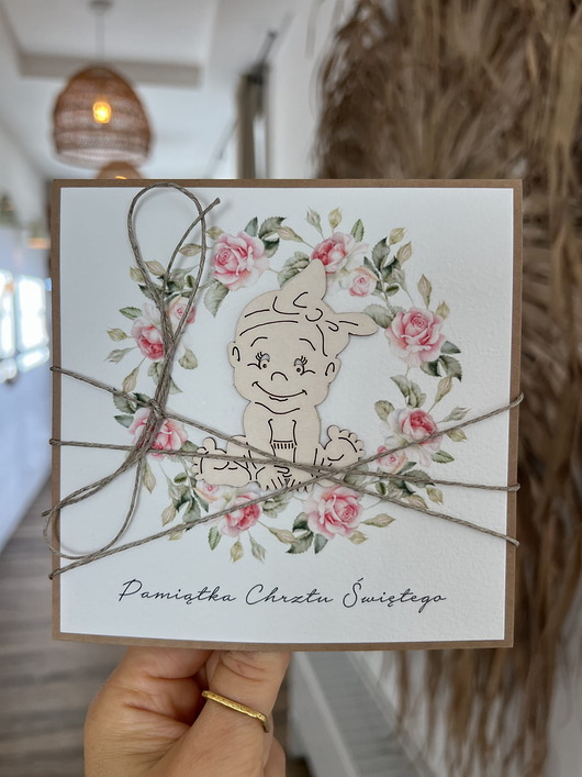 kartki, zaproszenia na chrzest Wyjątkowa kartka ręcznie robiona na chrzest święty