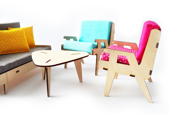 klocki i zabawki drewniane SALON do domku dla lalek,BASIC,skala 1:6- BARBIE