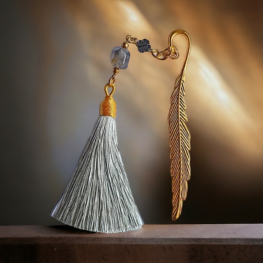 zakładki do książek Zakładka PREMIUM : z koniczynką : szarość i złoto