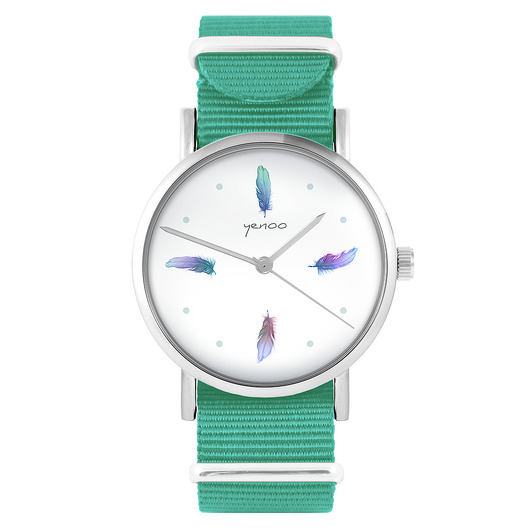 zegarki unisex Zegarek -  Turkusowe piórka  - turkusowy, nylonowy