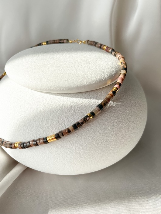 chokery Naszyjnik Choker z rodochrozydem i hematytem