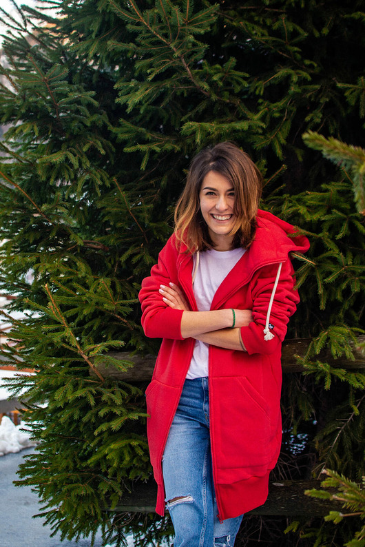 bluza z kapturem damska Bluza rozpinana LUZAK czerwony