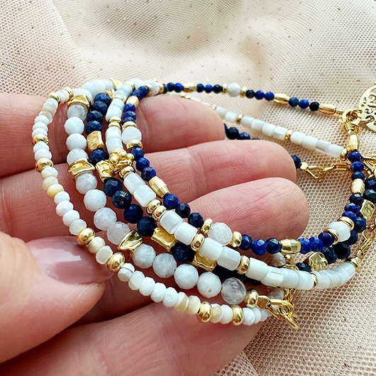 bransoletki z kamieni naturalnych Biało granatowy Komplet Bransoletek z kamieni naturalnych