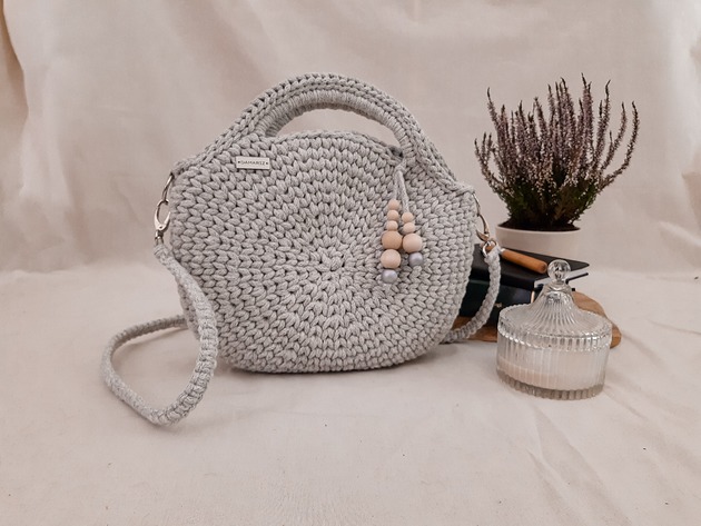 torby na ramię Big Round Crochet Bag - szary melanż