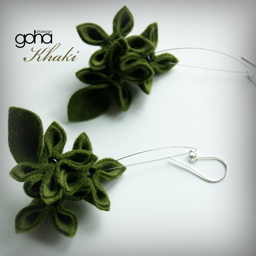 Khaki kolczyki-Biżut... Autorska FlowerFelt Design