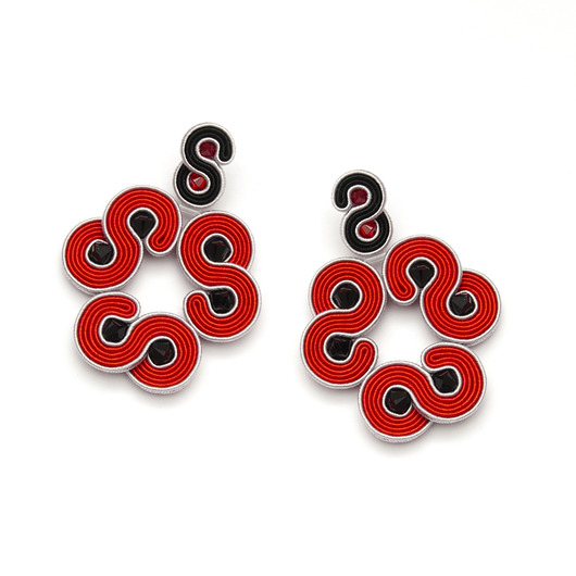 kolczyki soutache Awangardowe duże kolczyki - czarny czerwony