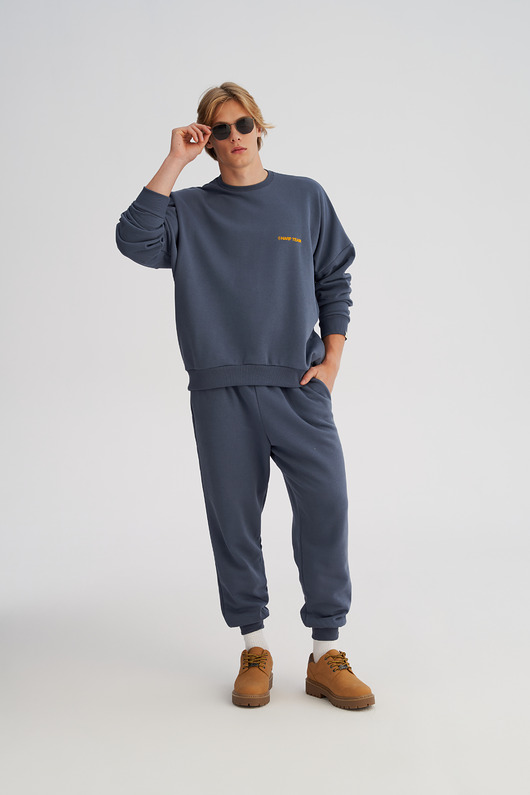 bluzy męskie Bluza bez kaptura LOOSE FIT denim męska