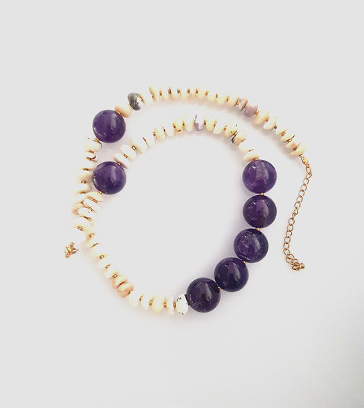 korale Naszyjnik Ametyst w opalach