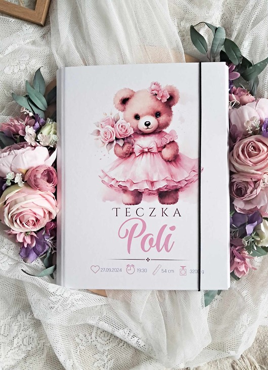 notatniki i albumy TECZKA MISIA W SUKIENCE metryczka, prezent narodziny dziewczynki, roczek