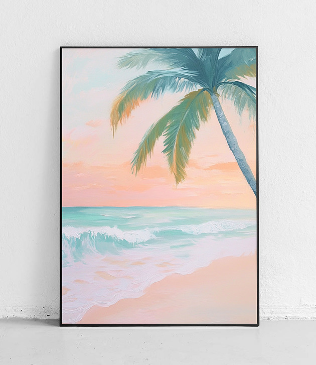 plakaty Plakat Palma i pastelowy brzeg