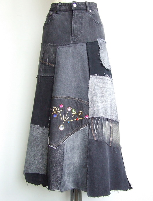 spódnice maxi Długa czarna spódnica jeansowa grunge r44