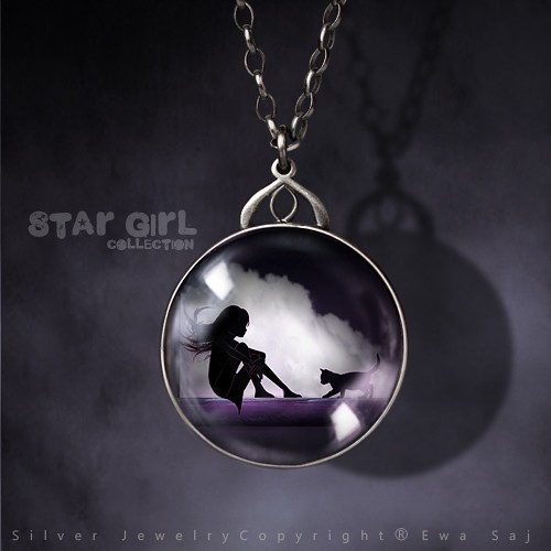 Star Girl i pełnia księzyca- dwustronny medalion Ewa Saj  Silver