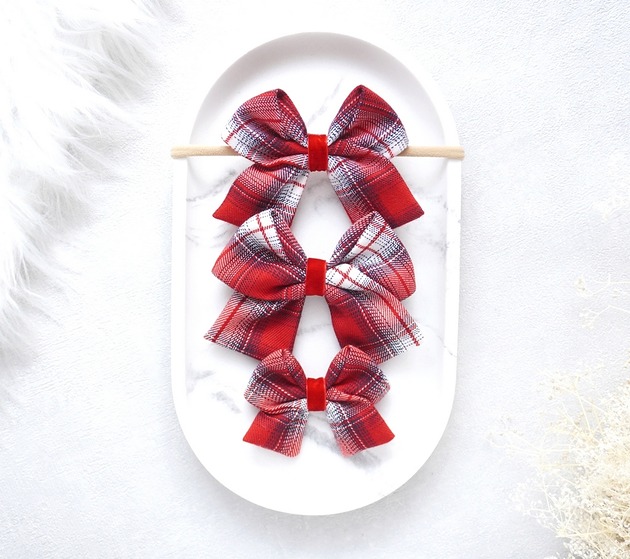 ozdoby do włosów dla dzieci Świąteczna spinka / opaska kokarda CZERWONA KRATKA