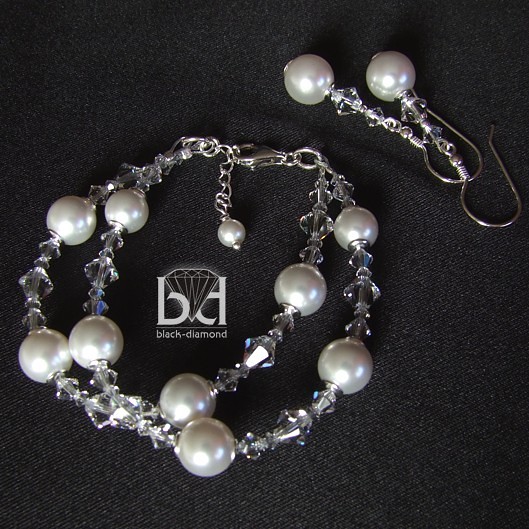 Ślubny Perłowy Komplet kryształ Swarovski Black Diamond