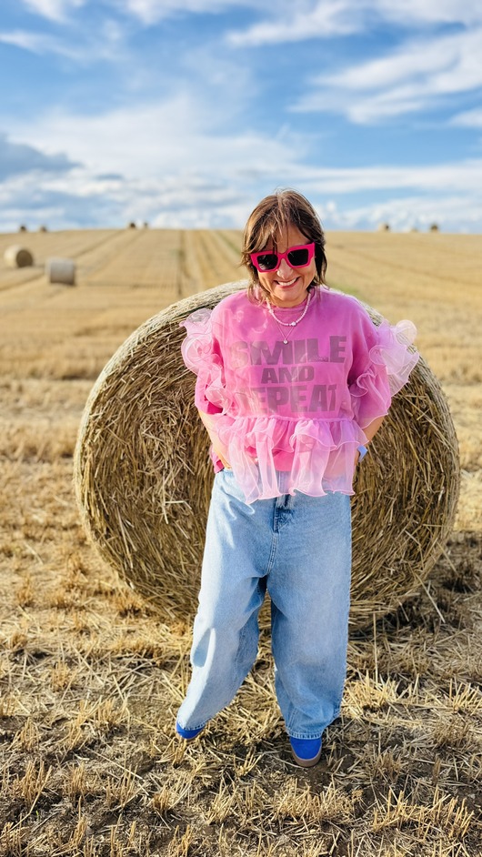 bluzki z długim rękawem damskie Tiulowa bluzka z falbanami