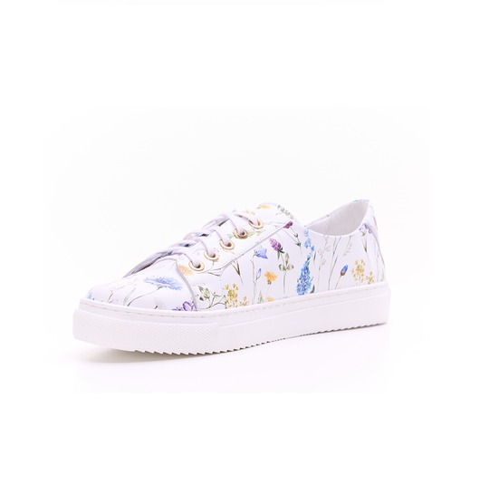 trampki damskie Trampki skórzane w kwiaty (7186)