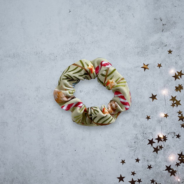 gumki do włosów Scrunchie gumka frotka wąska - świąteczna stroik zielona