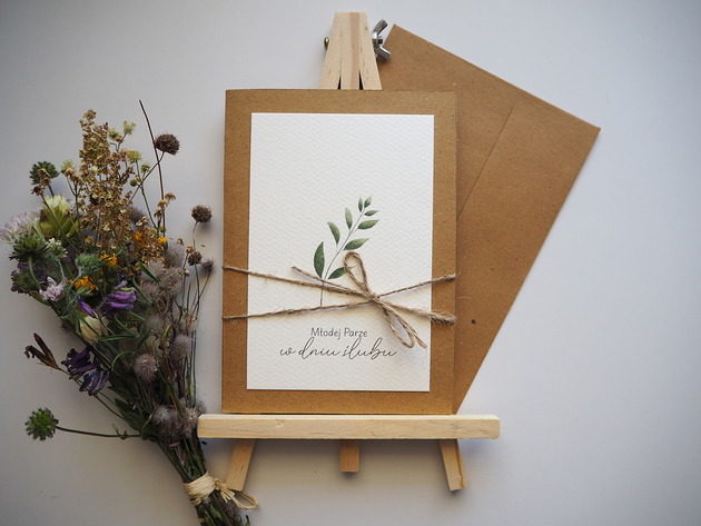 kartki scrapbooking Kartka na ślub rustykalna Listki